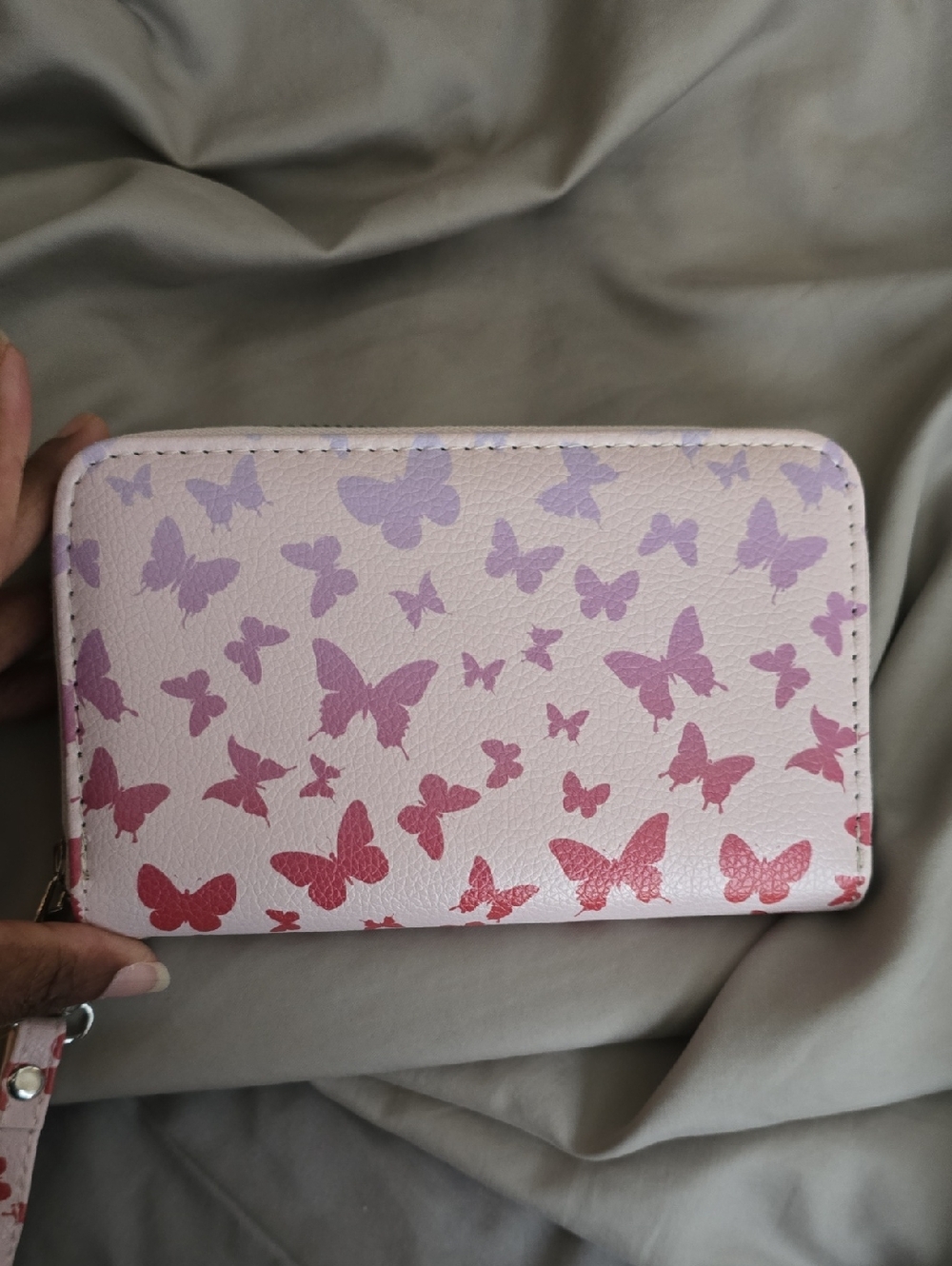 Pink Butterfly Gradient Zip Wallet for Women
